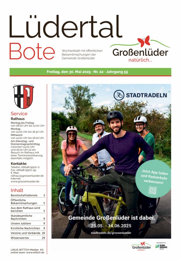 Wochenblatt mit öffentlichen Bekanntmachungen der Gemeinde Großenlüder Titelblatt 22/2025