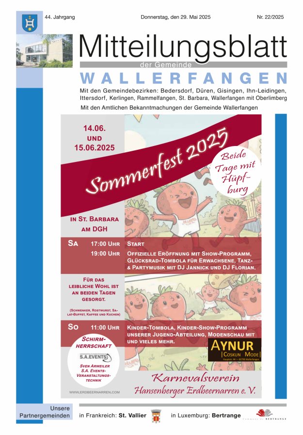 Mitteilungsblatt Gemeinde Wallerfangen Titelblatt 22/2025