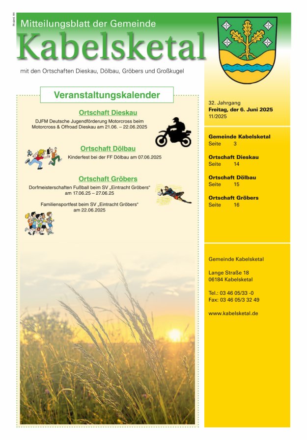 Amtsblatt der Gemeinde Kabelsketal mit den Ortsteilen Titelblatt 11/2025