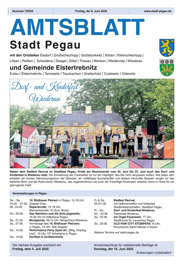 Amtsblatt Stadt Pegau und Gemeinde Elstertrebnitz  Titelblatt 07/2025