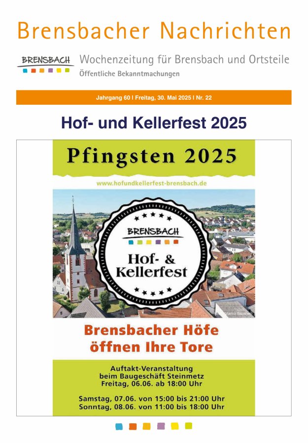Brensbacher Nachrichten Titelblatt 22/2025