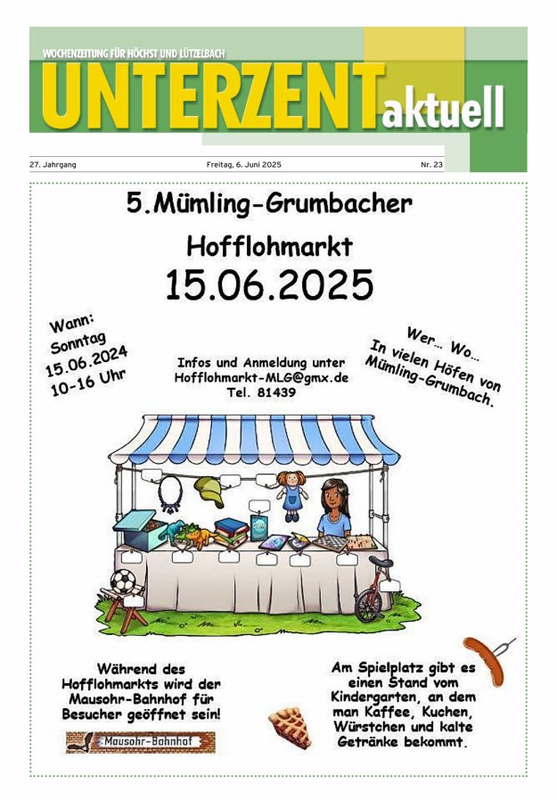 Unterzent aktuell Wochenzeitung für Höchst und Lützelbach Titelblatt 23/2025