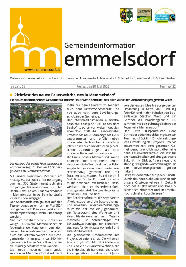 Mitteilungsblatt der Gemeinde Memmelsdorf Titelblatt 22/2025