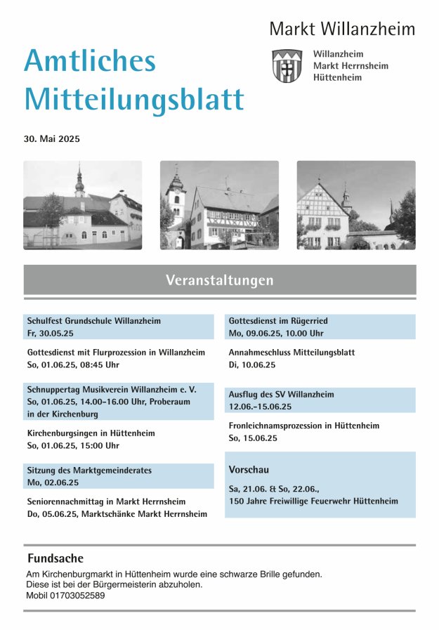 Amtliches Mitteilungsblatt des Marktes Willanzheim Titelblatt 11/2025