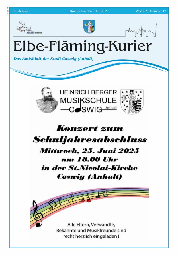 Elbe-Fläming-Kurier Das Amtsblatt der Stadt Coswig (Anhalt) Titelblatt 12/2025