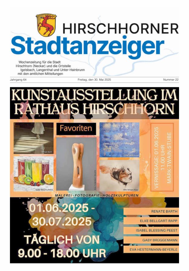 Hirschhorner Stadtanzeiger Titelblatt 22/2025