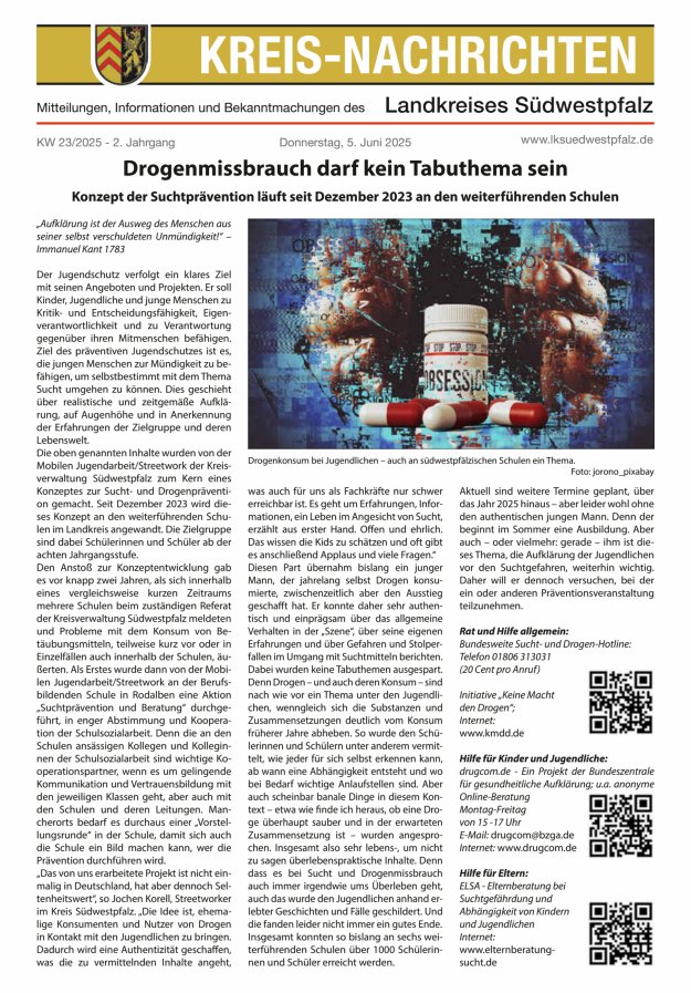 Kreis-Nachrichten - Mitteilungen des Landkreises Südwestpfalz Titelblatt 11/2025