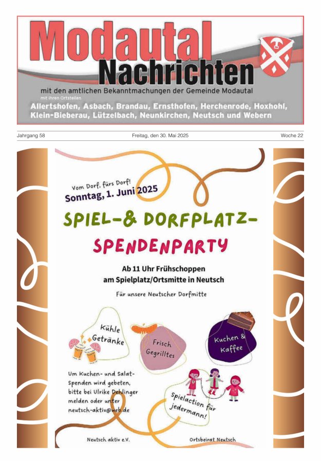 Modautal-Nachrichten Titelblatt 22/2025