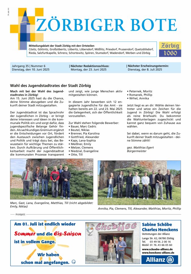 Zörbiger Bote – Mitteilungsblatt der Stadt Zörbig mit den Ortsteilen Titelblatt 06/2025