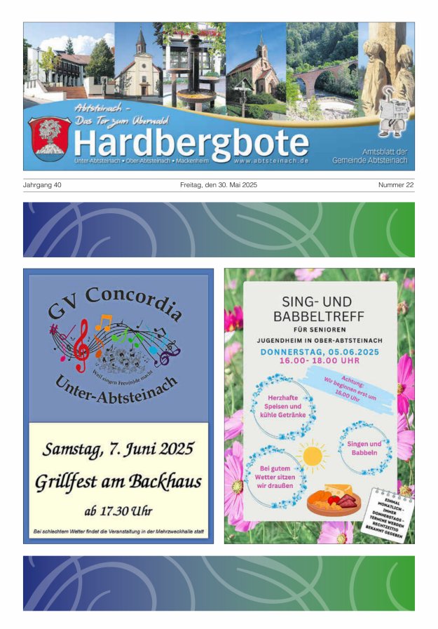 Hardbergbote - Mitteilungsblatt der Gemeinde Abtsteinach Titelblatt 22/2025