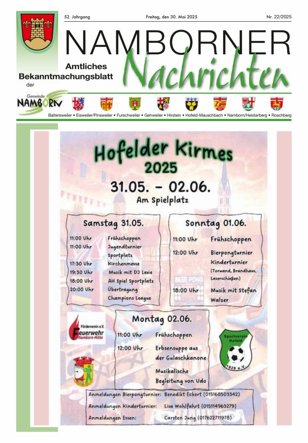 Namborner Nachrichten Titelblatt 22/2025