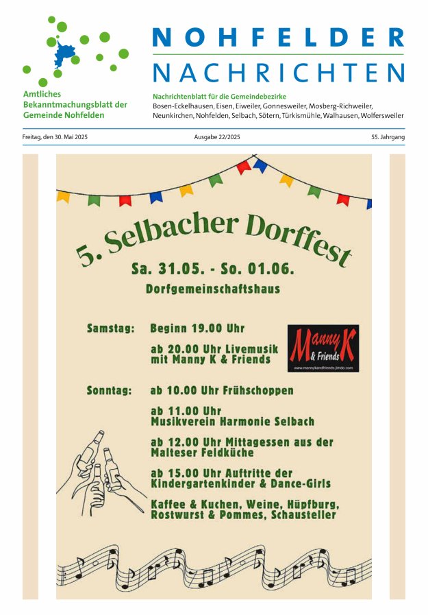 Nohfelder Nachrichten Titelblatt 22/2025