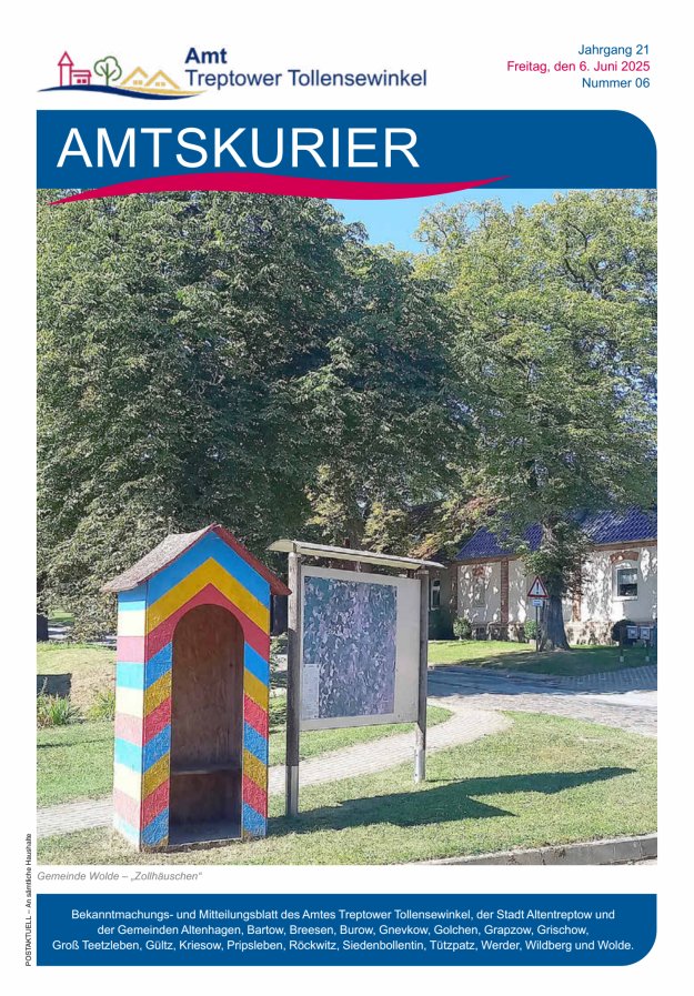 Amtskurier des Amtes Treptower Tollensewinkel Titelblatt 06/2025