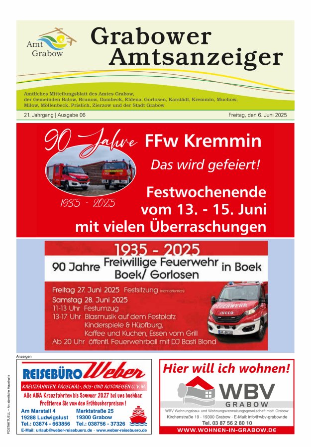 Grabower Amtsanzeiger Titelblatt 06/2025