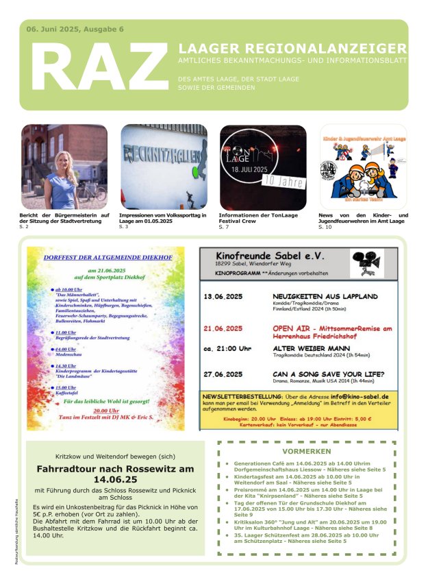 Laager Regionalanzeiger Titelblatt 06/2025