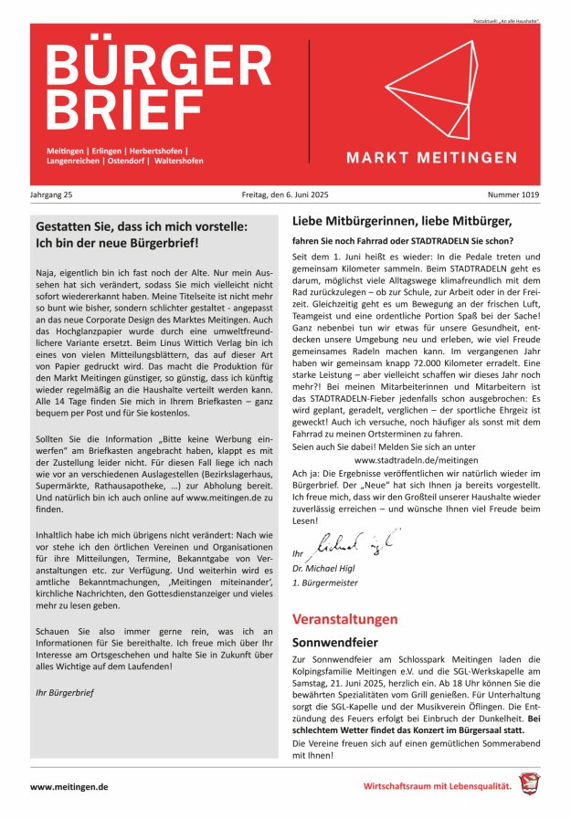 Meitinger Bürgerbrief Titelblatt 1019/2025