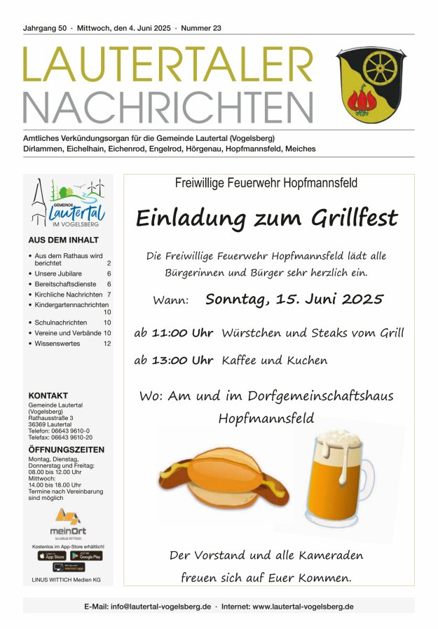 Lautertaler Nachrichten Titelblatt 23/2025