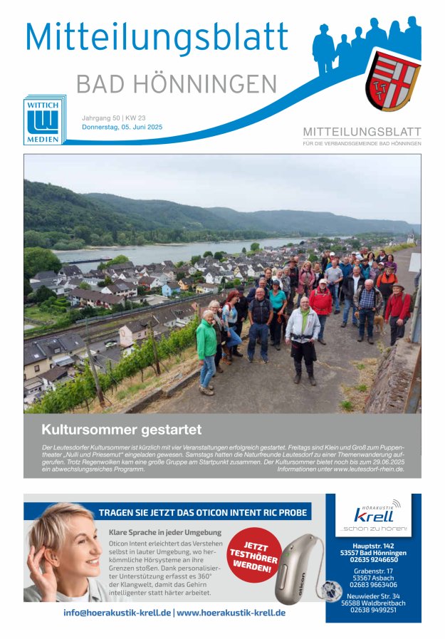 Mitteilungsblatt für den Bereich der Verbandsgemeinde Bad Hönningen Titelblatt 23/2025
