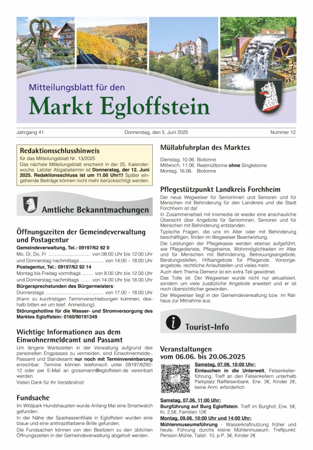 Mitteilungsblatt für den Markt Egloffstein Titelblatt 12/2025