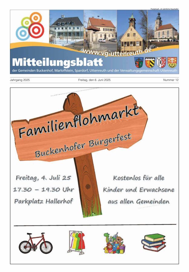 Mitteilungsblatt der Verwaltungsgemeinschaft Uttenreuth Titelblatt 12/2025