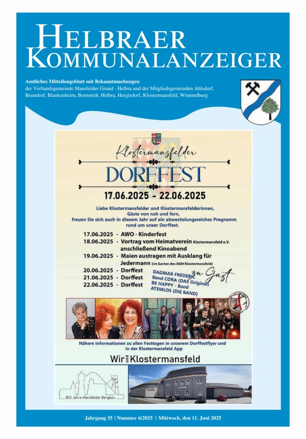 Helbraer Kommunalanzeiger – Amtliches Mitteilungsblatt mit Bekanntmachungen Titelblatt 06/2025