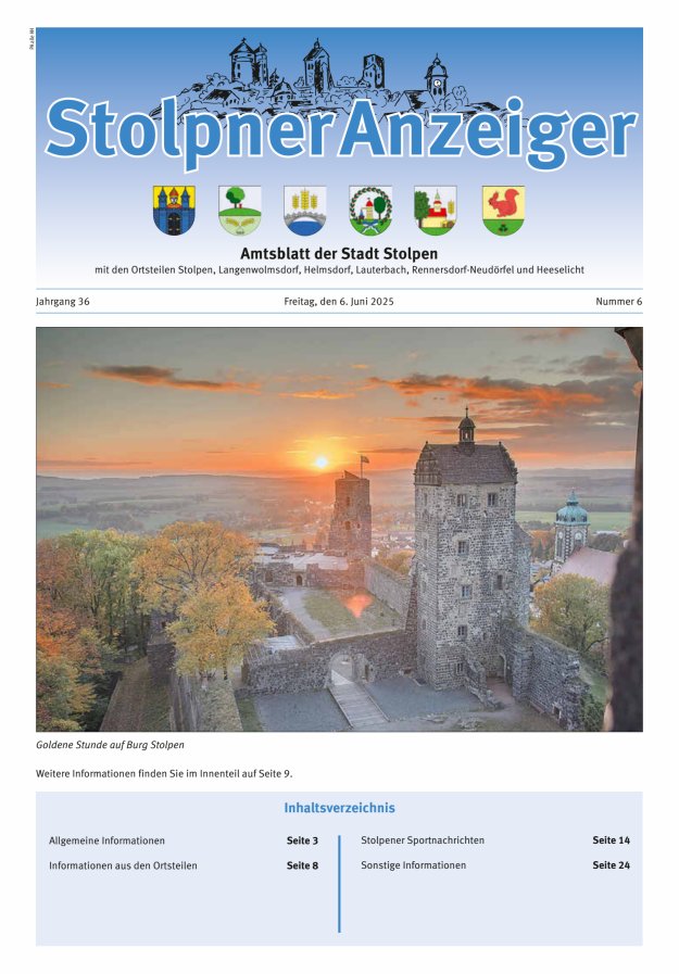 Stolpner Anzeiger - Amtsblatt der Stadt Stolpen mit den Ortsteilen Titelblatt 06/2025