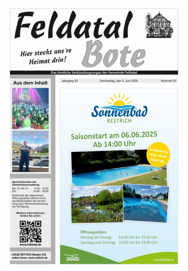 Das Amtliche Verkündungsorgan der Gemeinde Feldatal Titelblatt 23/2025