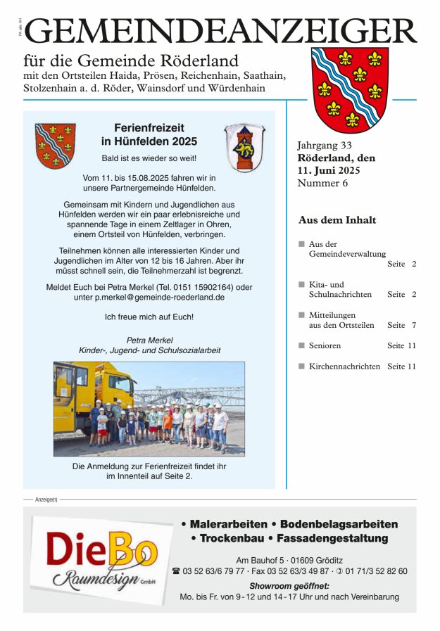 Gemeindeanzeiger - Amtsblatt für die Gemeinde Röderland Titelblatt 06/2025