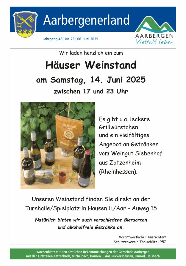 Aarbergenerland - Wochenblatt mit den amtlichen Bekanntmachungen Titelblatt 23/2025