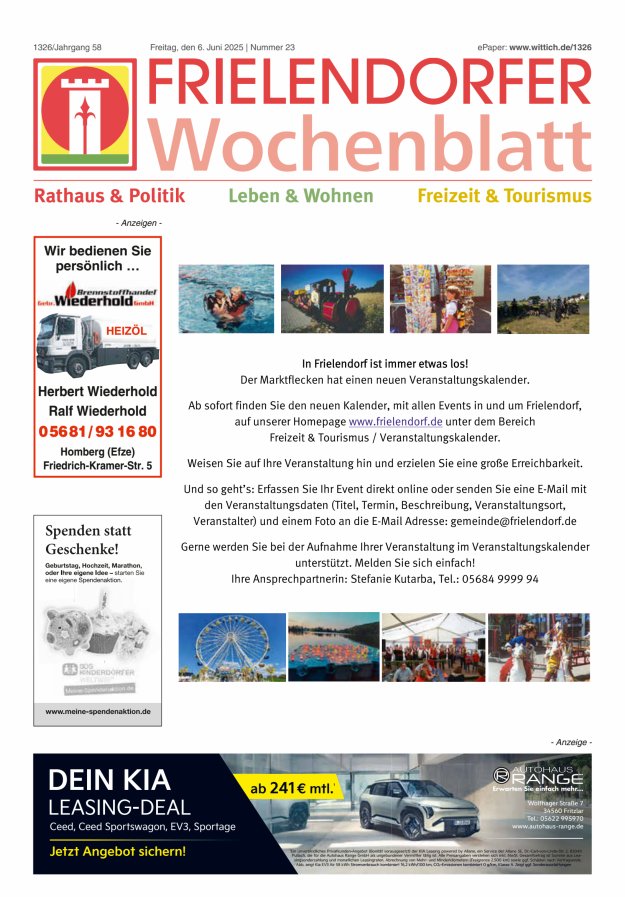 Frielendorfer Wochenblatt Titelblatt 23/2025