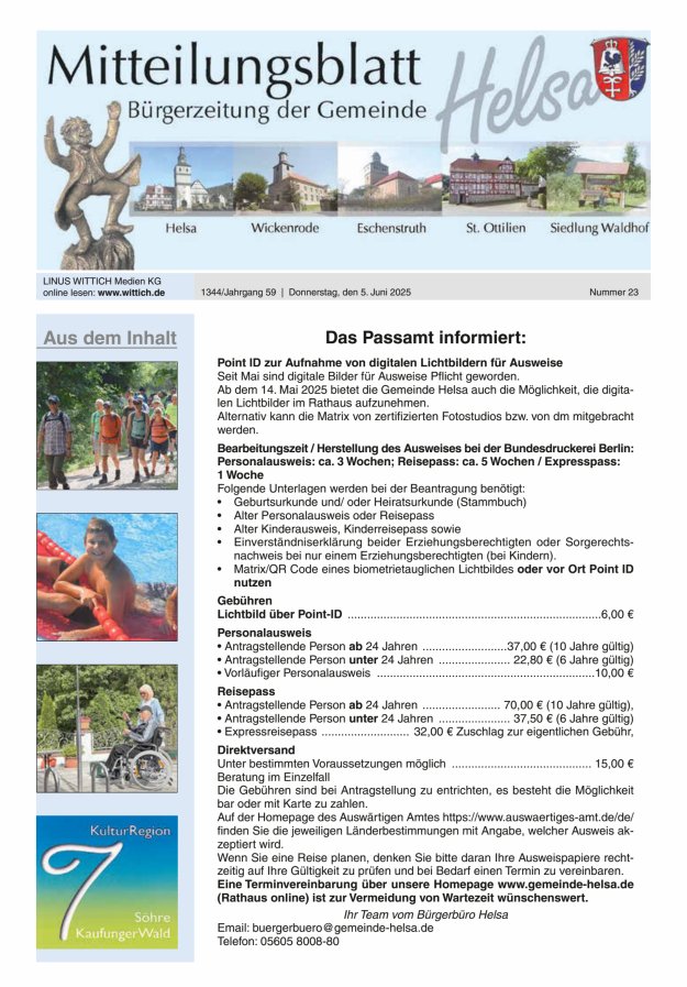 Mitteilungsblatt Helsa Titelblatt 23/2025