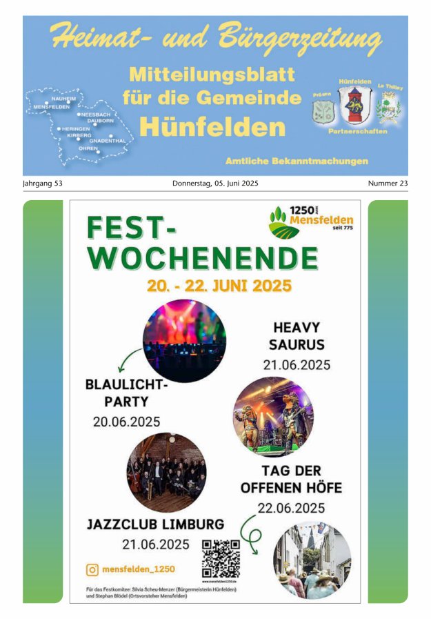 Mitteilungsblatt für die Gemeinde Hünfelden Titelblatt 23/2025