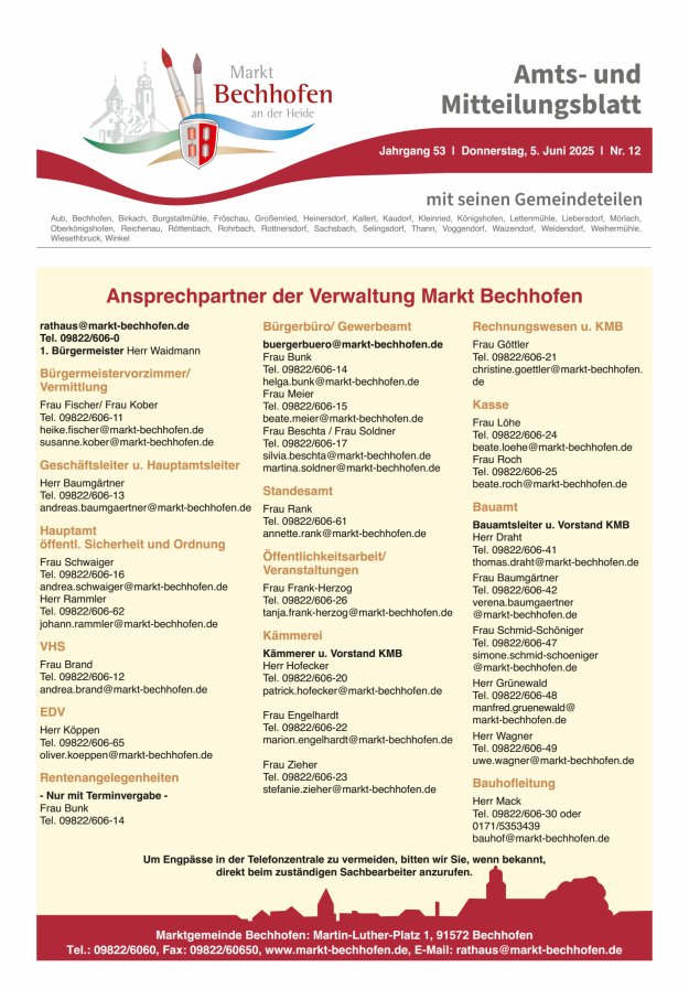 Amts- und Mitteilungsblatt für den Markt Bechhofen Titelblatt 12/2025