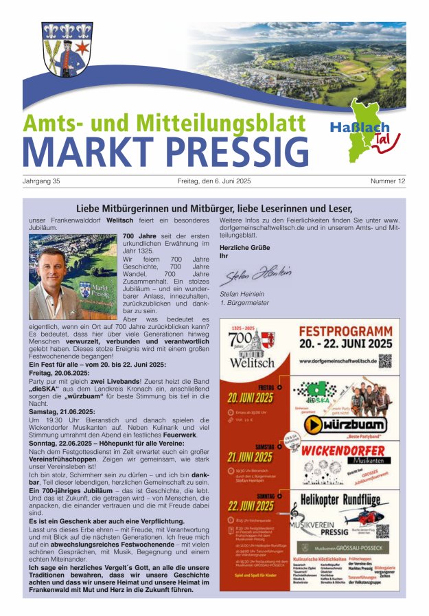 Amtsblatt für den Markt Pressig mit den Gemeindeteilen Titelblatt 12/2025
