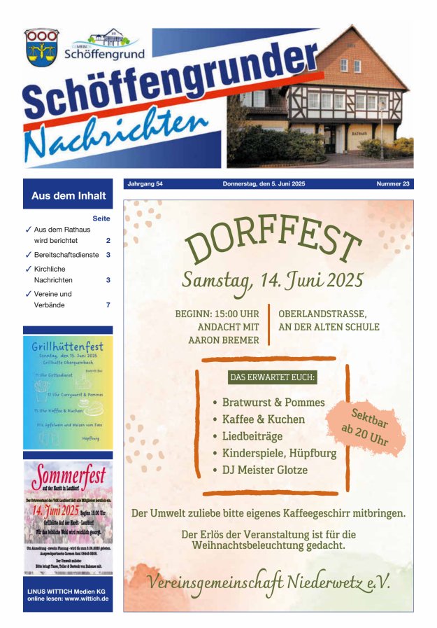 Schöffengrunder Nachrichten Titelblatt 23/2025