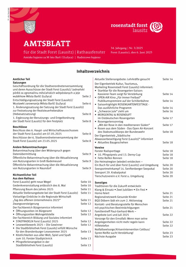 Amtsblatt für die Stadt Forst (Lausitz) Titelblatt 03/2025