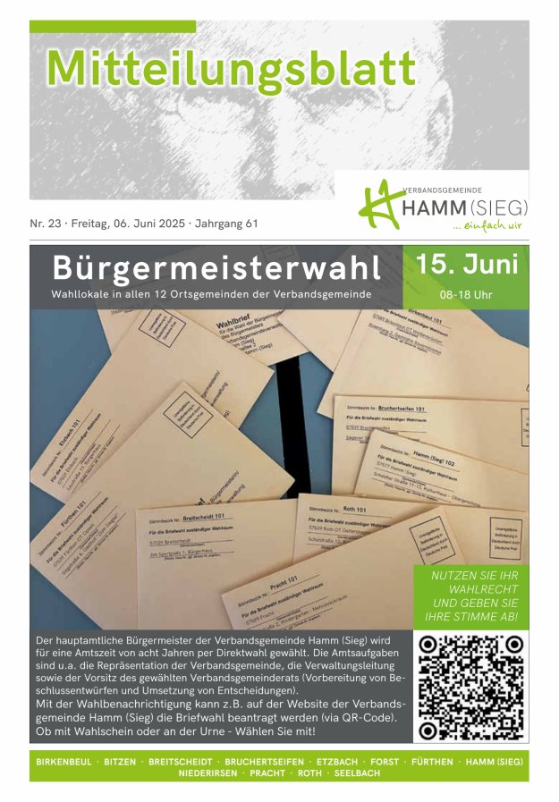 Mitteilungsblatt Hamm (Sieg) Titelblatt 23/2025