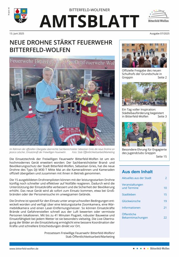 Bitterfeld-Wolfener Amtsblatt Titelblatt 07/2025