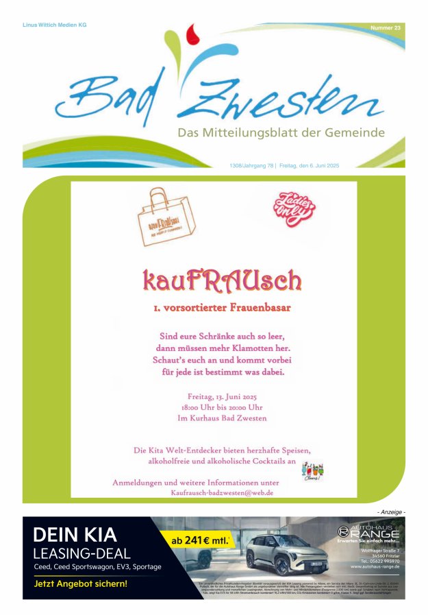 Heimatzeitung Bad Zwesten Titelblatt 23/2025