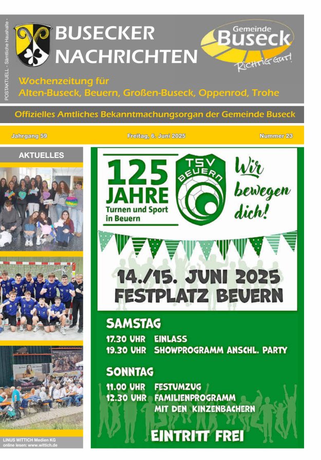 Busecker Nachrichten Titelblatt 23/2025
