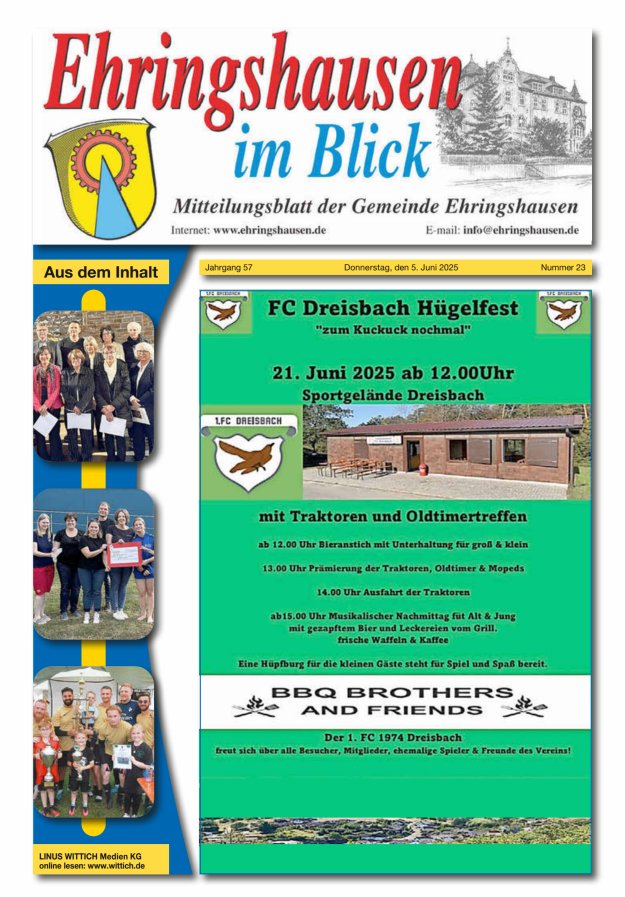 Mitteilungsblatt der Gemeinde Ehringshausen Titelblatt 23/2025