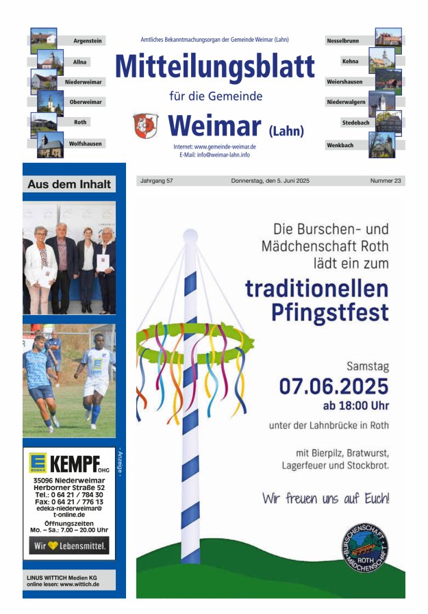 Mitteilungsblatt für die Gemeinde Weimar Titelblatt 23/2025