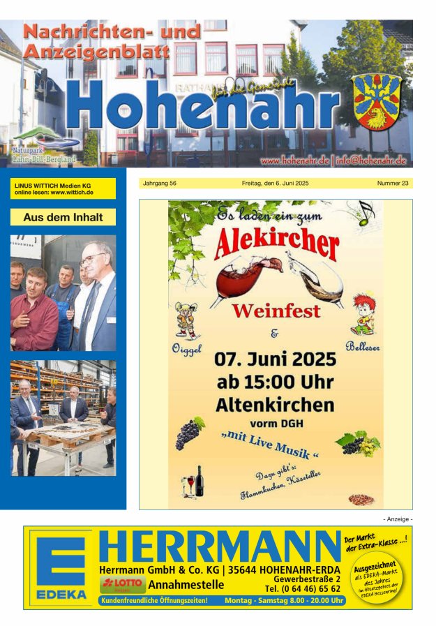 Nachrichten- und Anzeigenblatt für die Gemeinde Hohenahr Titelblatt 23/2025