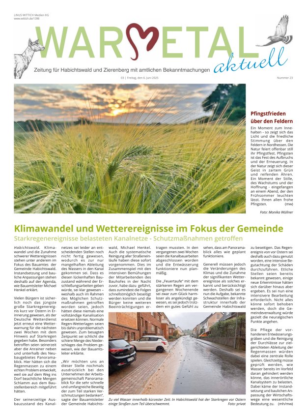 Warmetal aktuell (Habichtswald + Zierenberg) Titelblatt 23/2025
