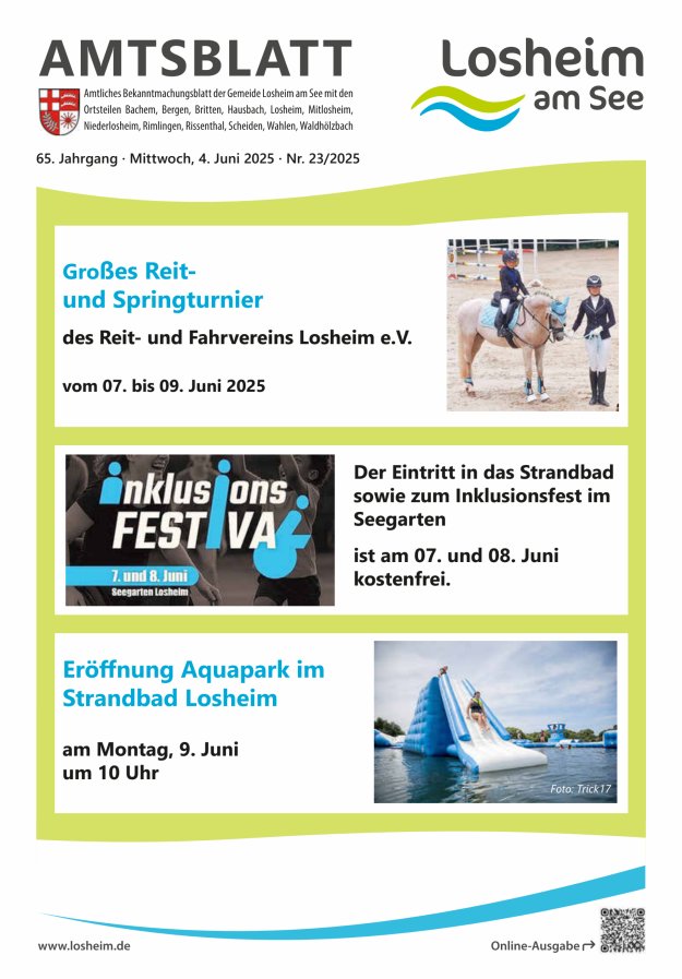 Amtliches Bekanntmachungsblatt der Gemeinde Losheim am See Titelblatt 23/2025