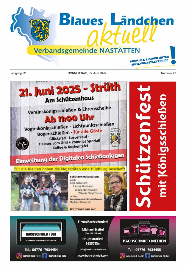 Blaues Ländchen aktuell - Heimat- u Bürgerzeitung VG Nastätten Titelblatt 23/2025