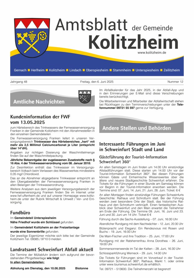Amtsblatt der Gemeinde Kolitzheim Titelblatt 12/2025