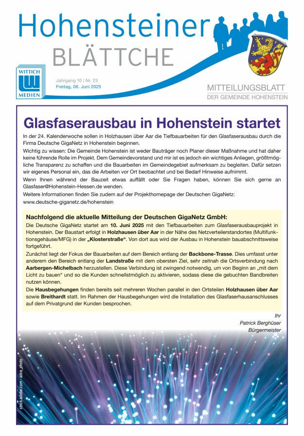 Hohensteiner Blättche Titelblatt 23/2025