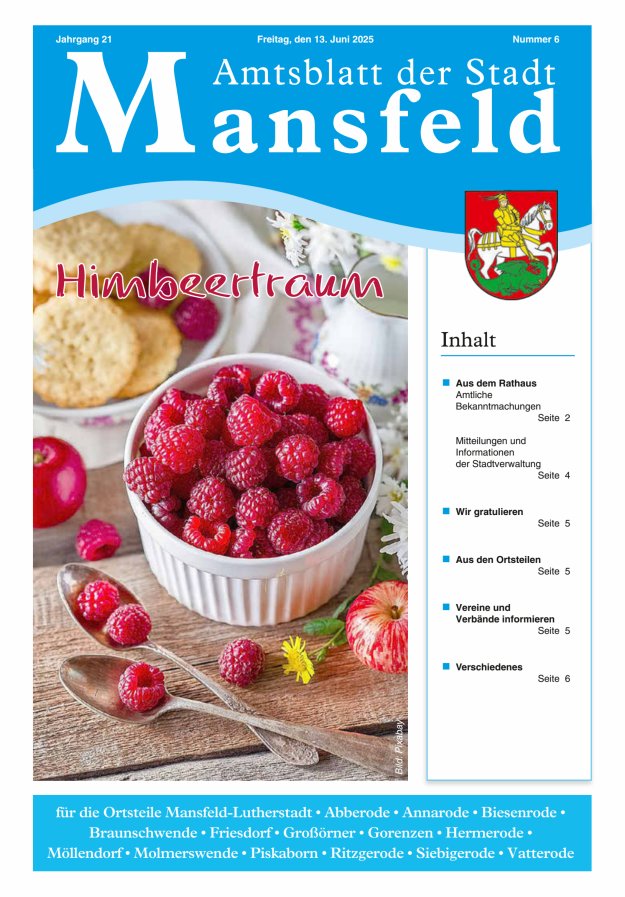 Amtsblatt der Stadt Mansfeld Titelblatt 06/2025