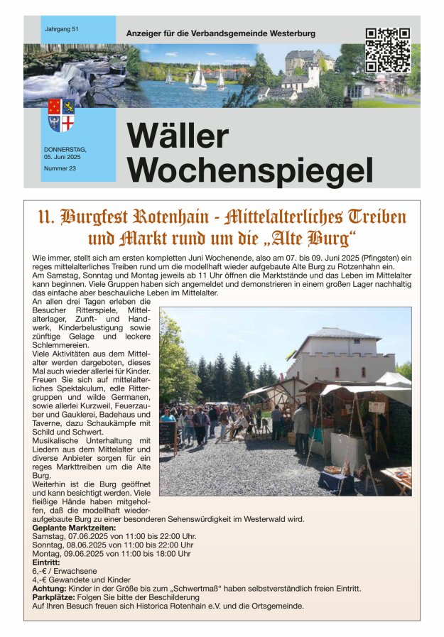 Wäller Wochenspiegel - Anzeiger für die Verbandsgemeinde Westerburg Titelblatt 23/2025